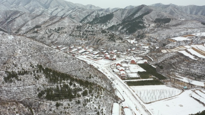 4K航拍北方雪景农村