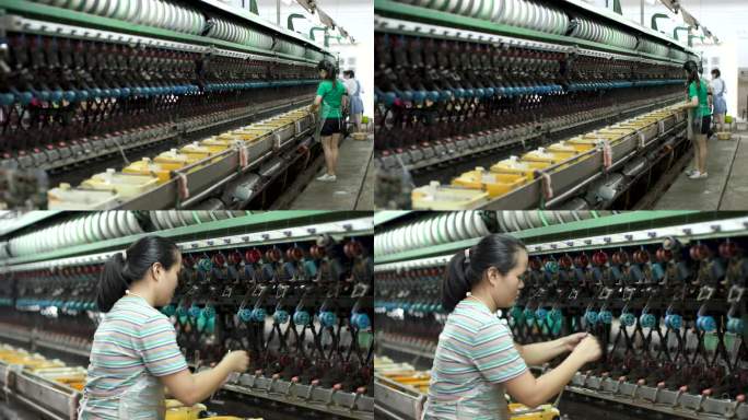传统纺织车间 工人作业