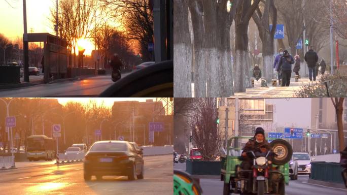 城市唯美夕阳街景骑行忙忙碌碌都市生活冬天