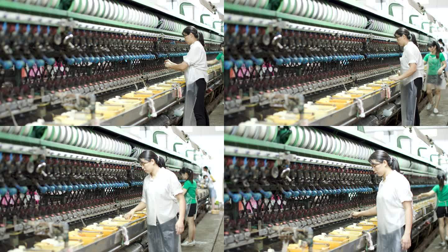 传统纺织车间 工人作业
