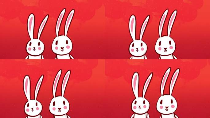 原创手绘兔年新年两只兔子动画