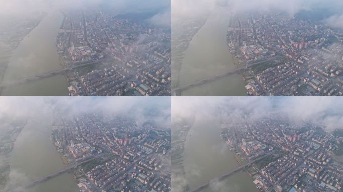 【4K超清】航拍城市日出朝阳平流雾云海