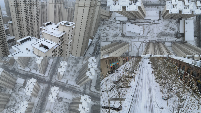 城市雪景航拍