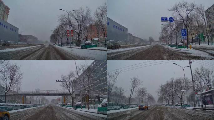 行车素材.大雪中的北京学院路大街