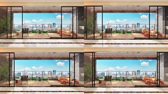 4K 建筑 动画 室内 大阳台 开阔视野