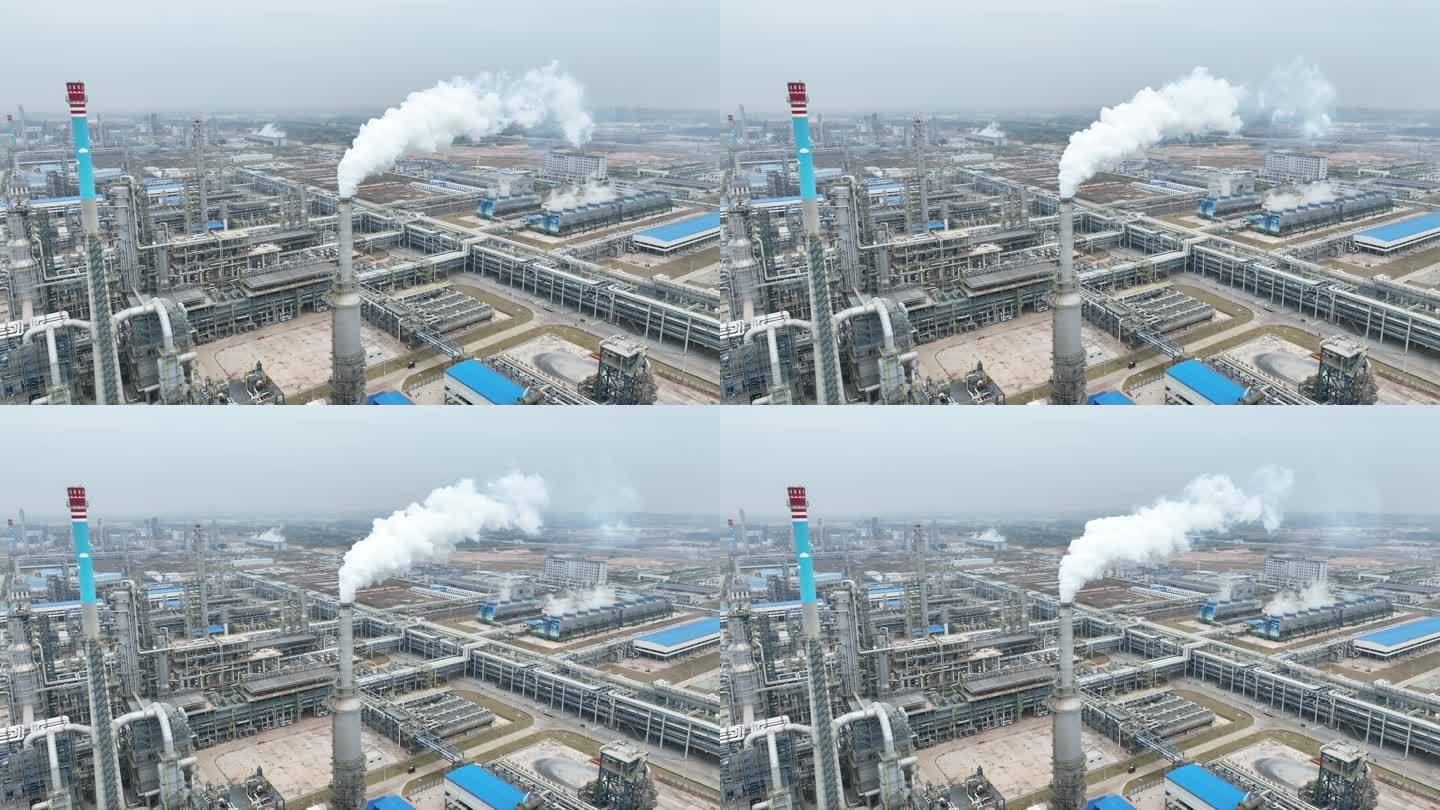 中科炼化航拍 炼油厂废气排放
