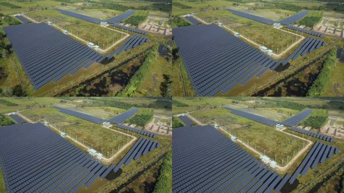绿色可再生能源太阳能电池板农场鸟瞰图