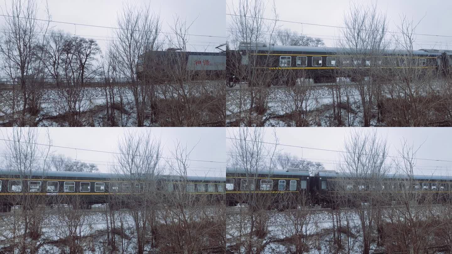 绿皮火车 列车 春运 回家 下雪天火车