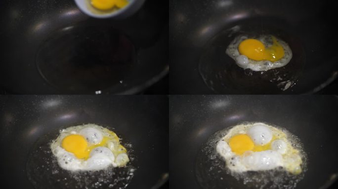 在厨房里煮煎蛋变化过程高油温起泡