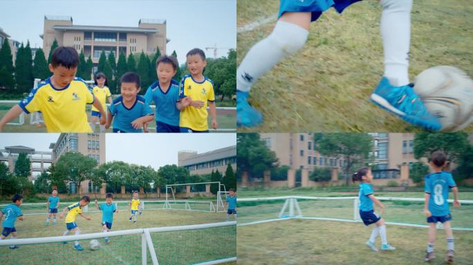 小学操场小朋友踢足球课外活动小孩子玩耍