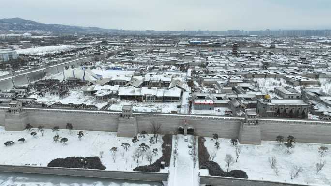 航拍2023年太原晋阳古城第一场雪