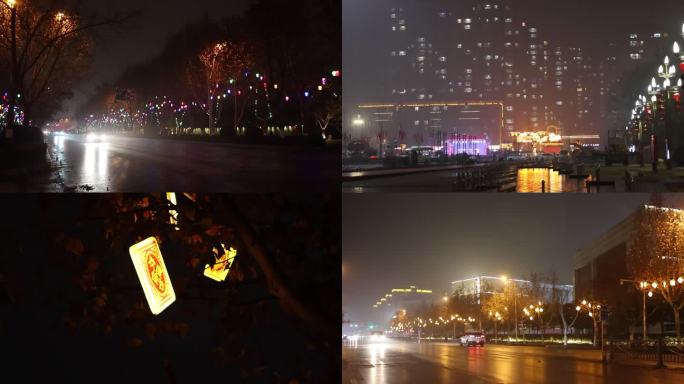 过年气氛城市春节街道夜景