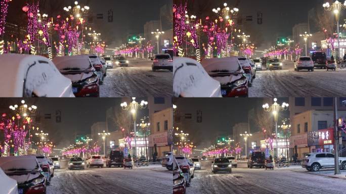 下雪的清晨-老街和路灯