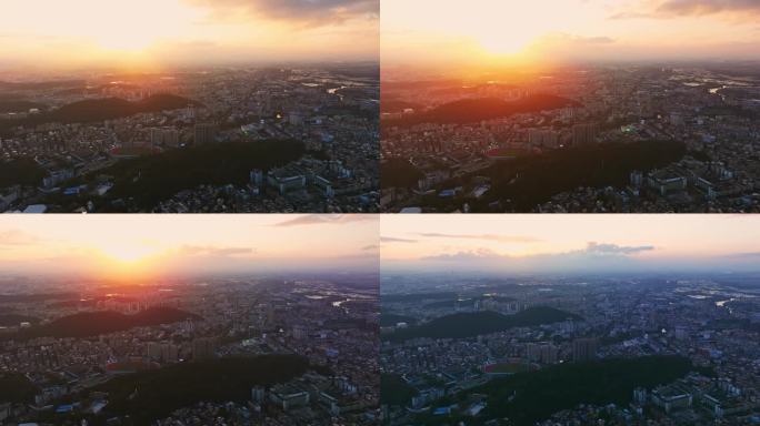 温暖黄昏落日航拍延时