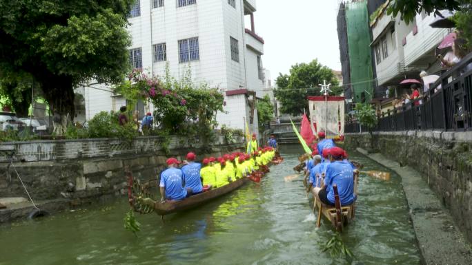 航拍民俗文化活动 划龙舟