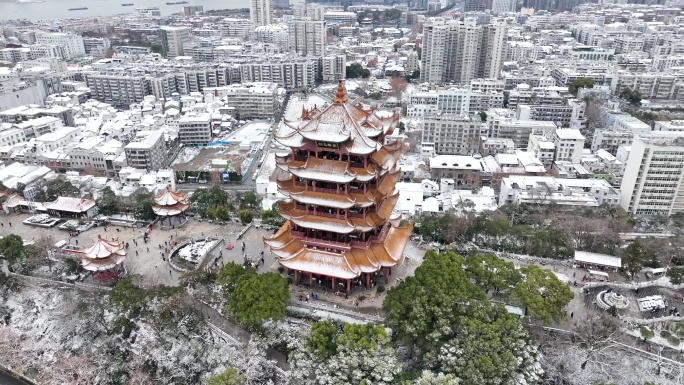 4K武汉长江大桥黄鹤楼春节街景雪景