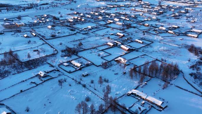 航拍大兴安岭冬季极寒雪村