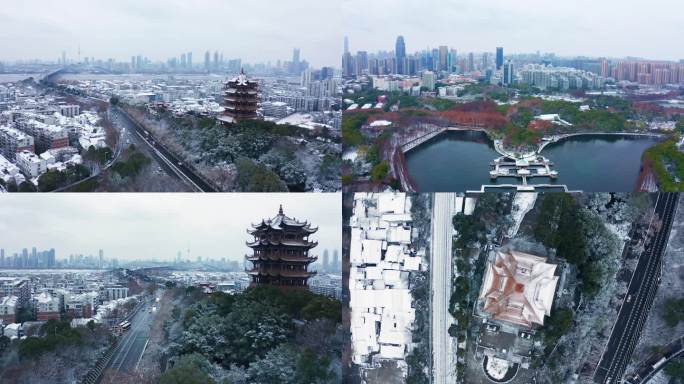 武汉下雪雪景城市下雪雪景