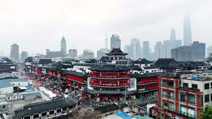 2023上海豫园城隍庙新年初雪上海雪景