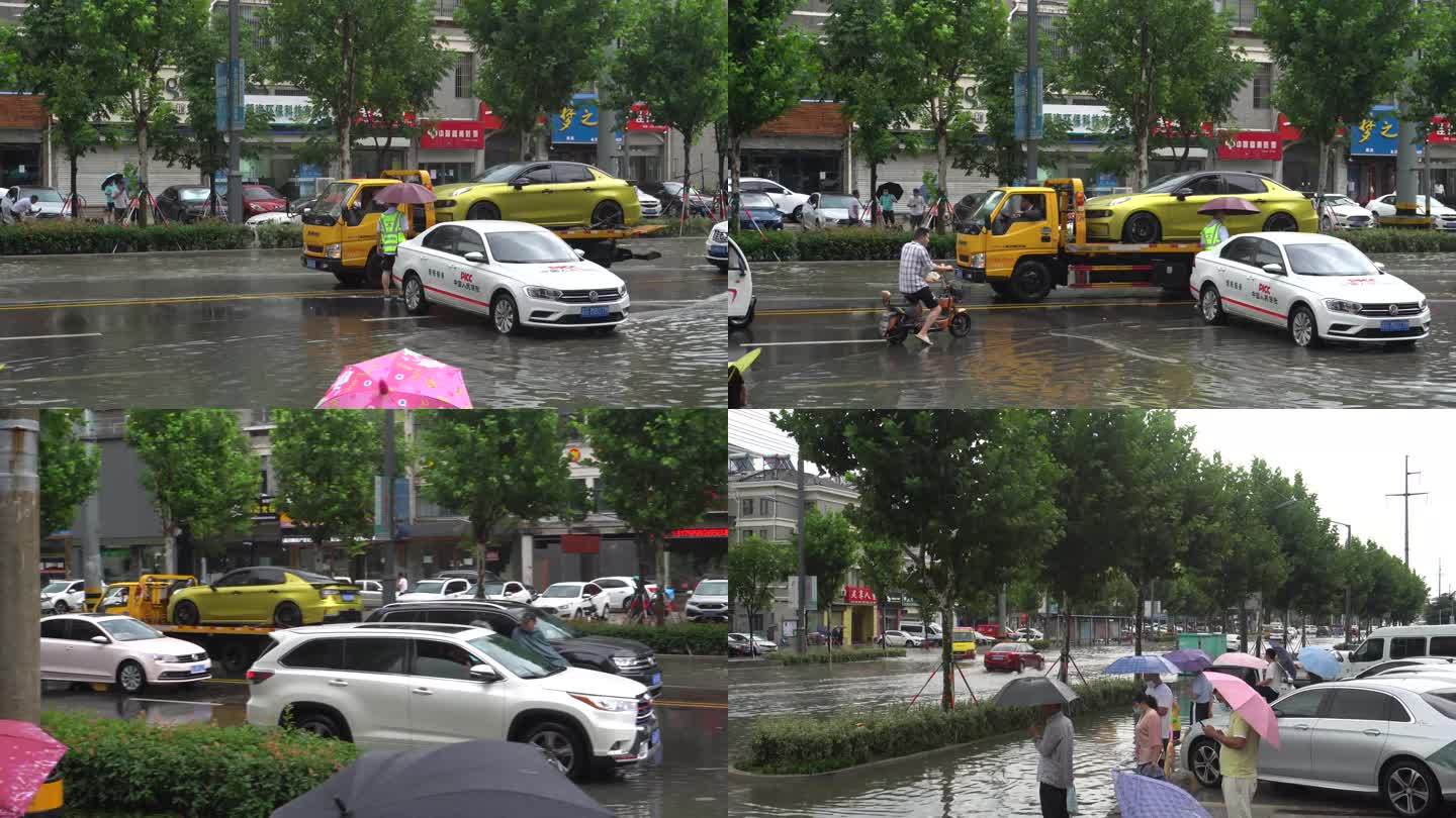 城市内涝拖车，拖车，汽车理赔，泡水车