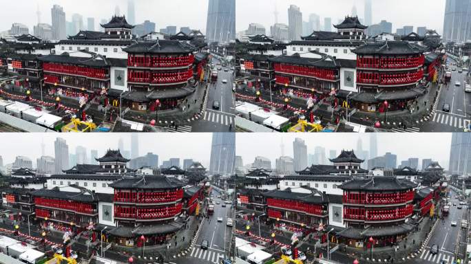 上海豫园城隍庙初雪上海雪景灯笼雪景