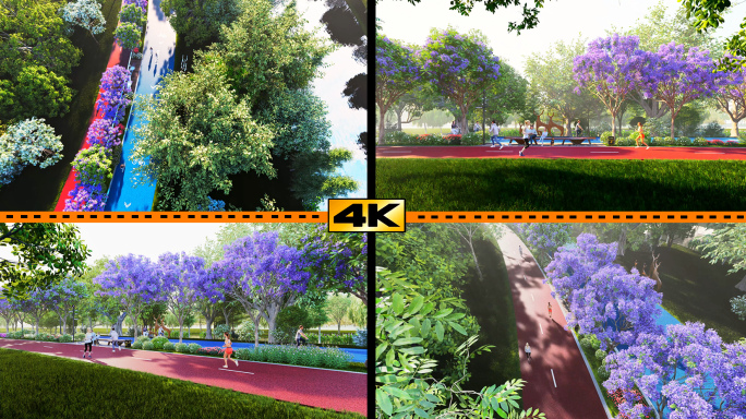清晨公园跑步三维动画 4K