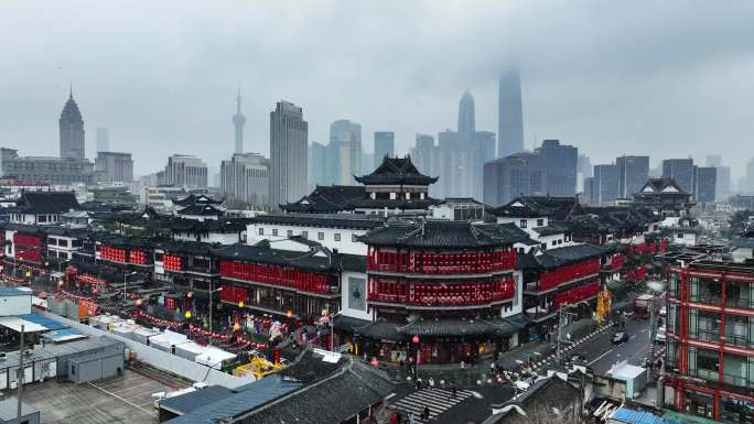 上海豫园城隍庙初雪上海雪景灯笼雪景