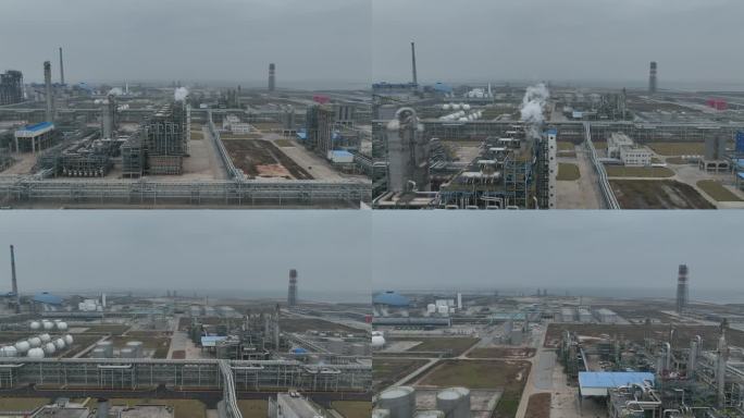 航拍炼油厂化工厂废气排放
