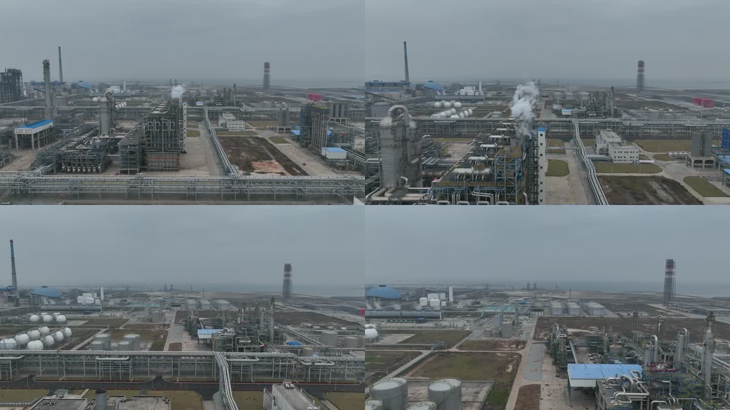 航拍炼油厂化工厂废气排放