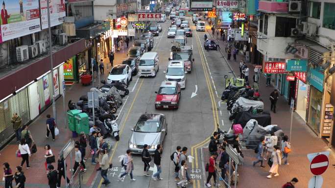 香港城市街道交通车流人流旺角