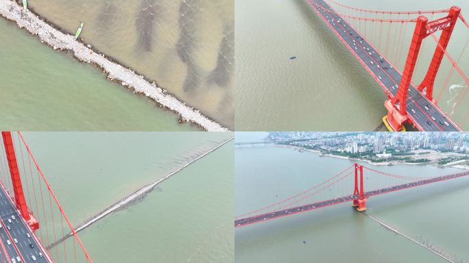 【航拍】武汉鹦鹉洲长江大桥08-丁字坝