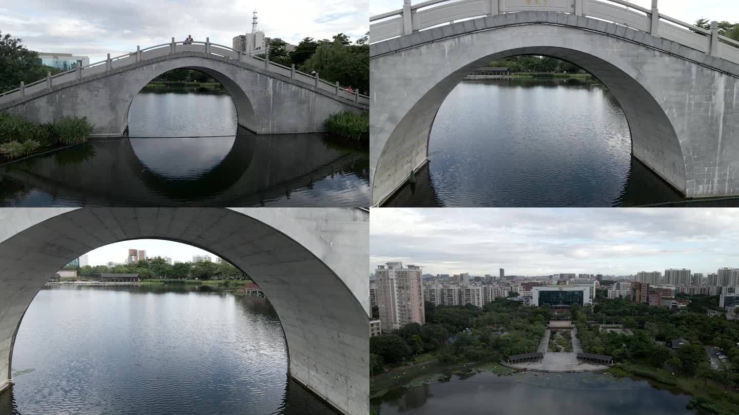航拍 城市 空镜 水面 拱桥
