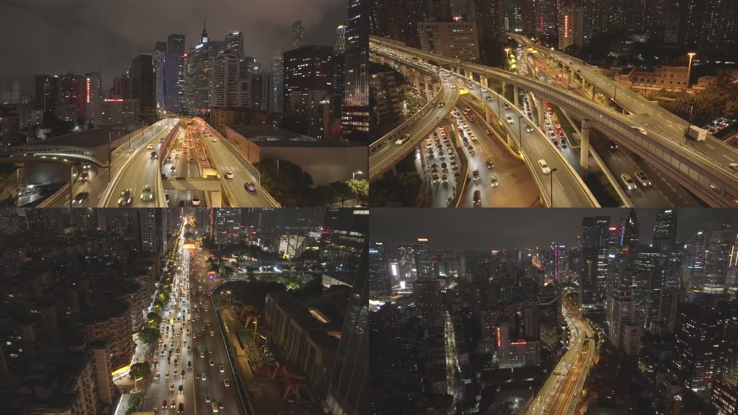 广州交通夜景航拍