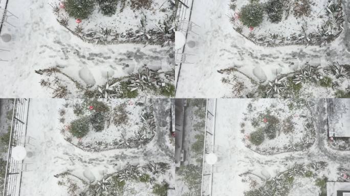 航拍2023重庆北碚缙云山清欢渡民宿的雪