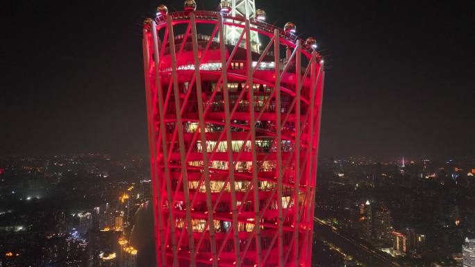 广州塔珠江新城海心沙花城广场夜景高清航拍