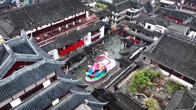 2023上海豫园城隍庙初雪上海雪景俯视