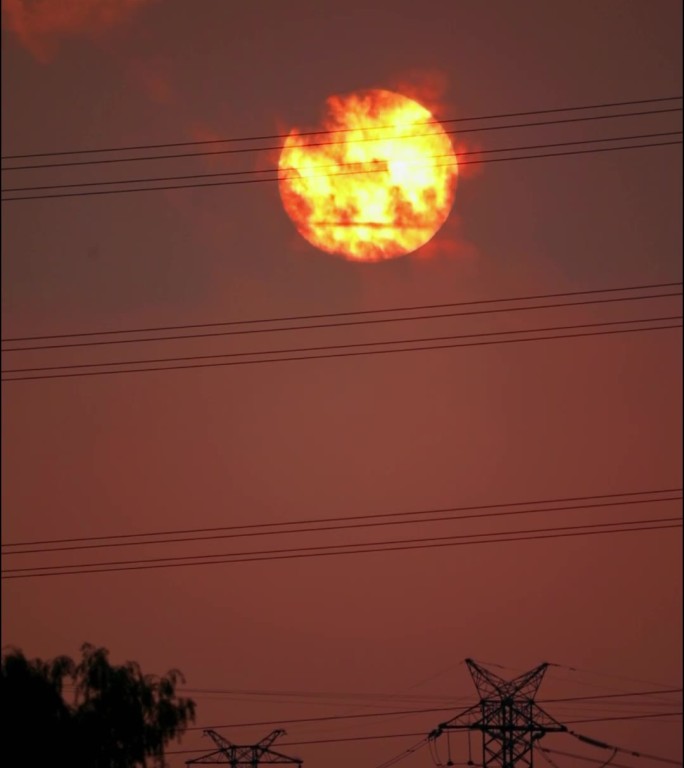 竖版早上城市太阳升起