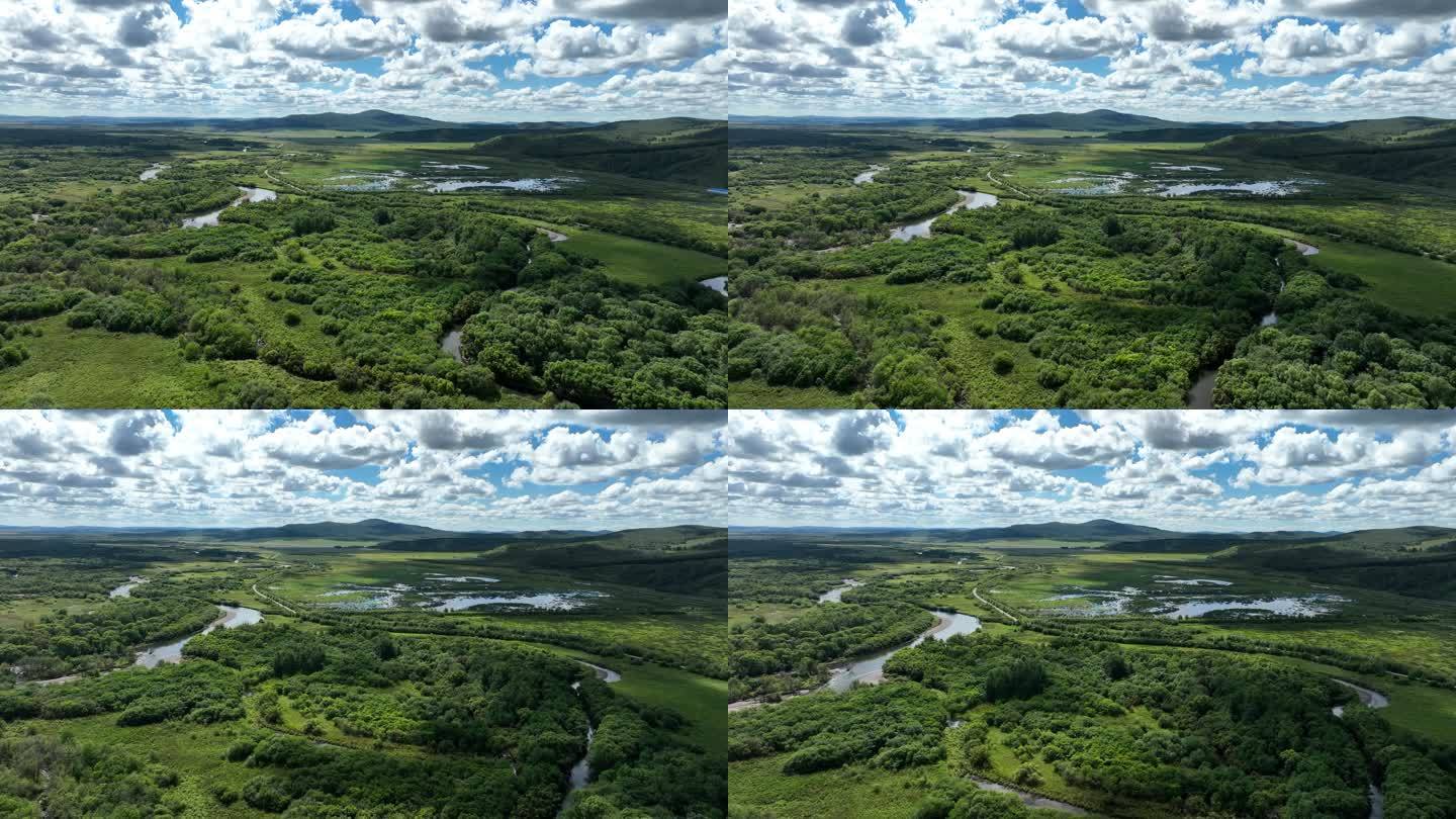 航拍湿地河湾云景