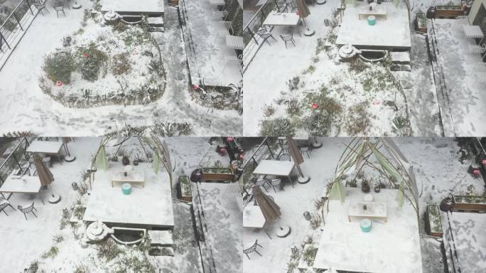 航拍2023重庆北碚缙云山清欢渡民宿的雪