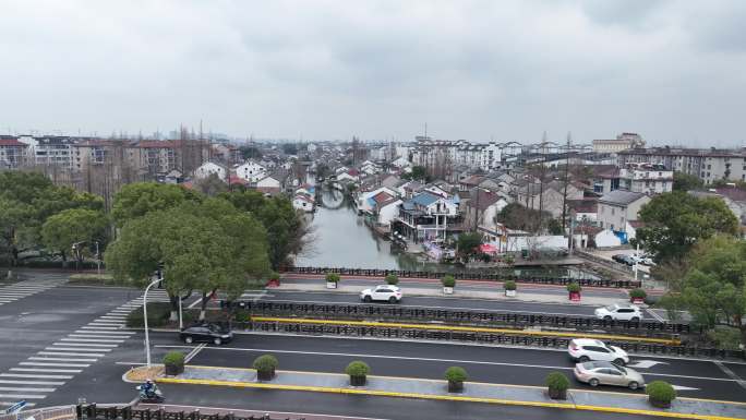 4K原素材-航拍上海朱家角溪珠路桥