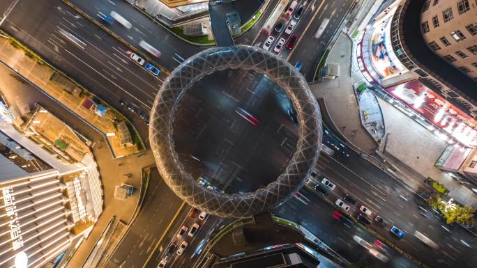 昆明人民中路天桥夜景航拍4k延时