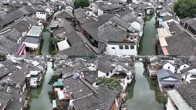 4K原素材-航拍江南水乡，上海朱家角薄雪