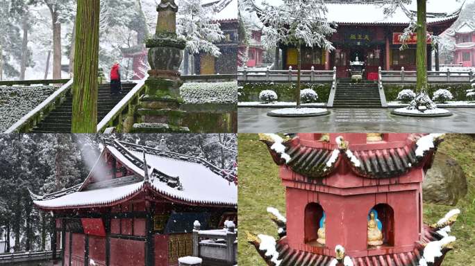 唯美雪景千年古寺最美古树公园云峰寺庙