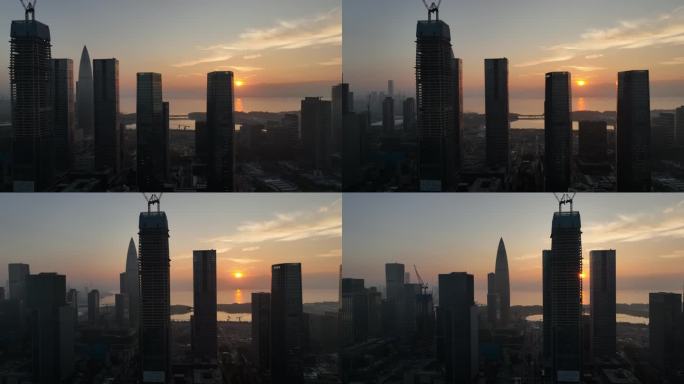 深圳南山文化商业中心区的日出早上
