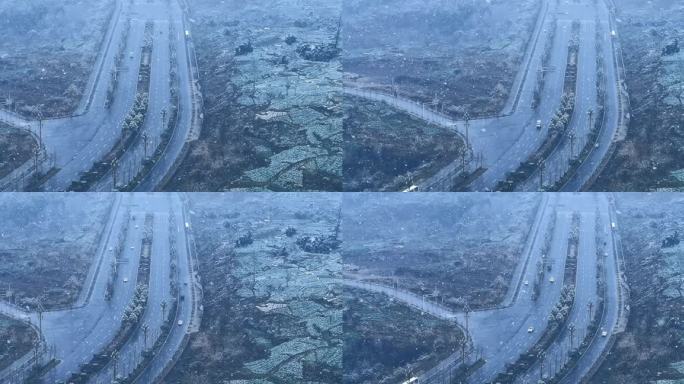 远镜头下雪公路悲伤蓝调空镜