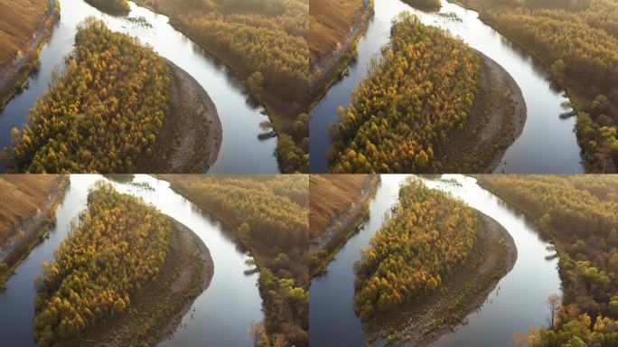 航拍秋季内蒙古大兴安岭根河源国家湿地公园