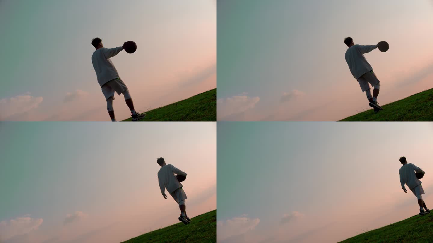 【4K】男子手抓篮球远去背影