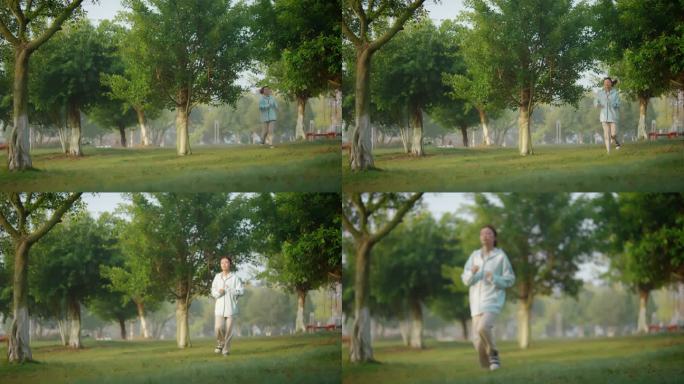 【4K】美女林间草地晨跑女生跑步