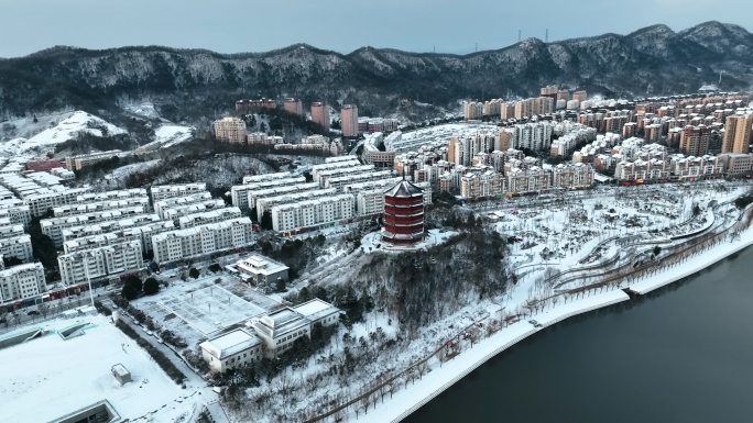 4K河南信阳茗阳阁雪景航拍