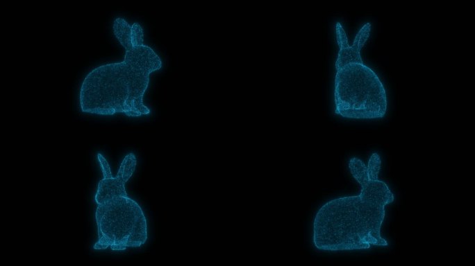 全息兔子旋转蓝色粒子兔年玉兔带通道循环
